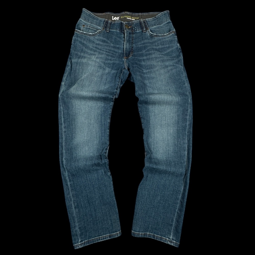 Lee Extreme Motion Jeans Mens 32x32 (Fits as 32x31) Blue Straight Taper Stretch